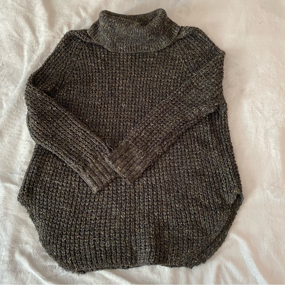 Free People Cozy wool blend Dylan Tweedy waffle knit Gray Turtleneck Sweater